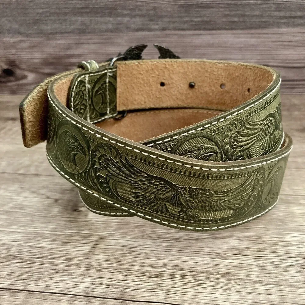 Streets Ahead Olive Green Leather Belt with Multicolor Easyriders Buckle
